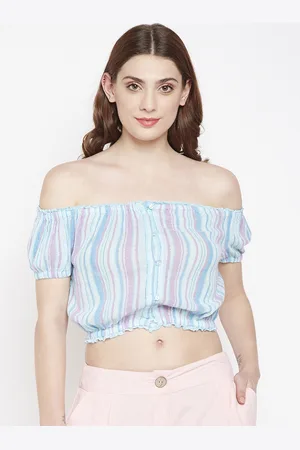 Oxolloxo Women Multicoloured Striped Bardot Crop Top