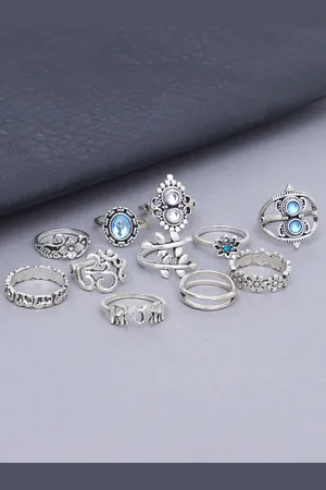karatcart Women Set of 7 Oxidised Silver Midi Ring