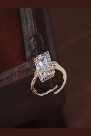 I Jewels Rose Gold-Plated White AD Studded Adjustable Finger Ring