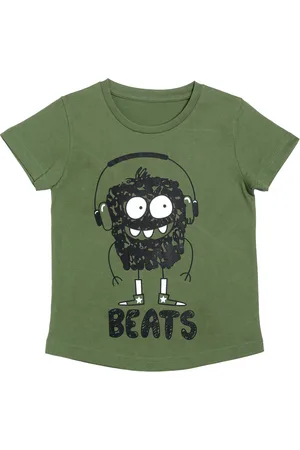 DOOR74 Unisex Kids Green Monster Printed Round Neck T-shirt