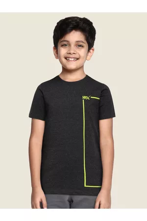 HRX Boys Charcoal Typography Printed Lifestyle T-shirt