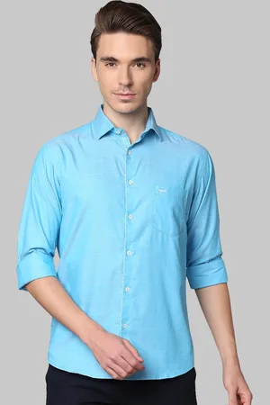 Park Avenue Men Turquoise Blue Slim Fit Cotton Casual Shirt