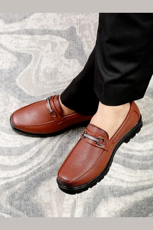 MUTAQINOTI Men Tan Solid Formal Slip-Ons