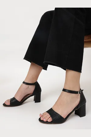 Marc Loire Black PU Party Block Peep Toes with Buckles