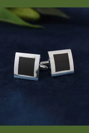 Kavove Men Black & Silver-Toned Square Shape Cufflink