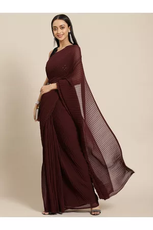 Tikhi Imli Maroon Pleated Georgette Saree