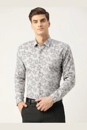 SOJANYA Men Grey & Black Regular Fit Floral Print Formal Shirt