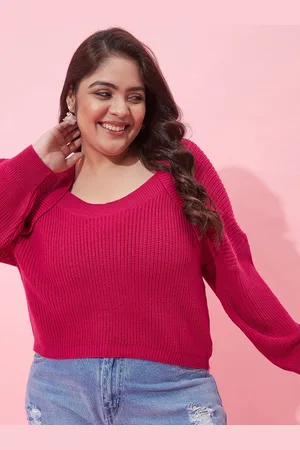 CURVY STREET Women Plus Size Ribbed Acrylic Crop Pullover