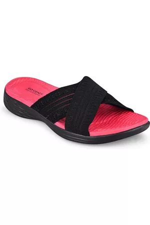 Campus Women Black & Pink Self Design Sliders