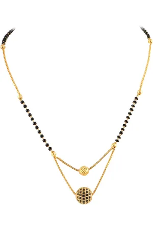 Jewar Mandi Gold Plated Ad CZ Stones & Black Beads Studded Mangalsutra