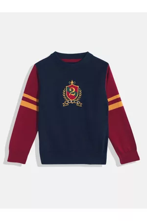 Ralph Lauren Boys Blue & Maroon Colourblocked Pure Cotton Pullover