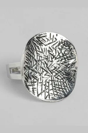 AccessHer Oxidised Silver-Plated Textured Finger Ring