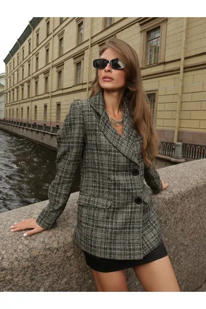 Dlanxa Women Green Checked Double-Breasted Blazer