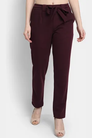 Golden Kite Women Burgundy Tailored High-Rise Wrinkle Free Pleated Trousers