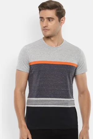 Louis Philippe Men Grey Colourblocked Slim Fit T-shirt