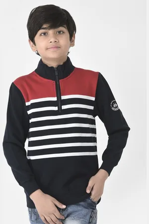 Crimsoune Club Boys Striped Mock Collar Sweatshirt