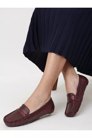 Marc Loire Women Burgundy Embellished Slip On Loafers