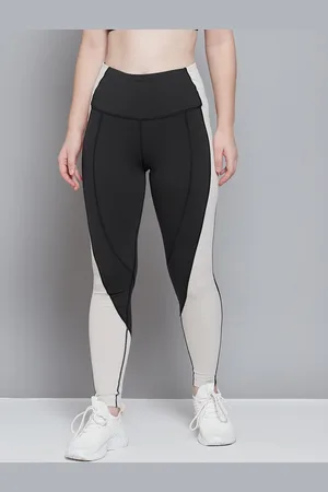 Reebok Women Black & Off-White Lux High-Rise Colourblock Training Tights