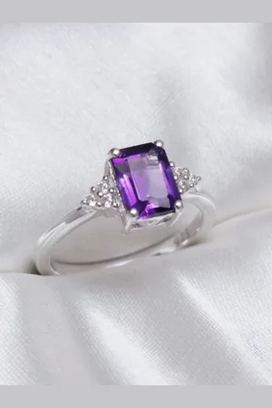 HIFLYER JEWELS 92.5 Sterling Silver Amethyst Stone Studded Antique Finger Ring