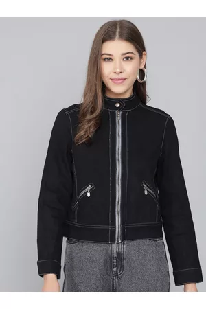 KOTTY Women Black Crop Denim Jacket
