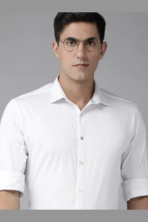 V Dot Men White Club Slim Fit Self Design Formal Shirt