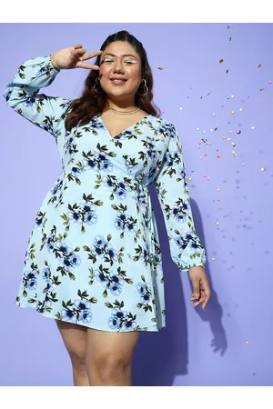 Berrylush Women Green Floral Layered Crepe Wrap Mini Dress