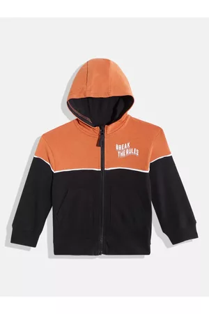 Mothercare Boys Black & Orange Colourblocked Cotton Hooded Sweatshirt