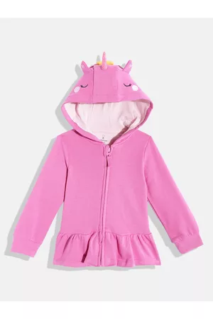 Mothercare Girls Pink Solid Cotton Hooded Sweatshirt