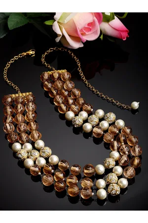 DUGRISTYLE Gold-Plated Layered Necklace With Crystal & Pearls