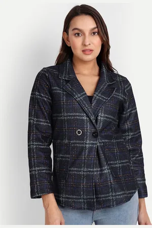 iki chic Women Cotton Checked Lightweight Tailored Jacket