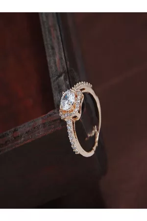 I Jewels White Rose Gold-Plated AD Studded Adjustable Finger Ring