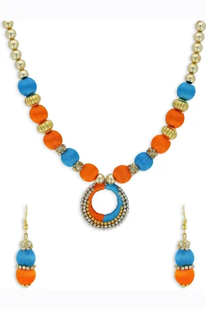 Akshara Clothing Girls Gold-Plated Stone-Studded & Beaded Jewellery Set