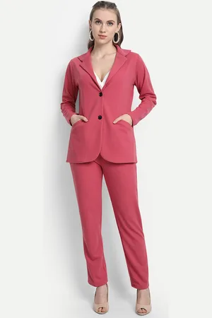 Golden Kite Women Pink Solid Blazer & Trouser