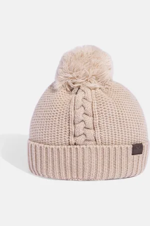 WROGN Unisex Beige Self Design Pom-Pom Beanie