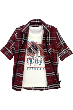 CAVIO Boys Maroon Premium Checked Casual Shirt