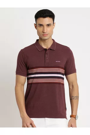 Indian Terrain Men Striped Polo Collar Slim Fit T-shirt