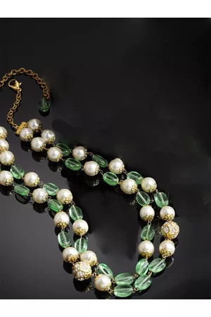 DUGRISTYLE Gold-Plated Layered Necklace With Crystal & Pearls