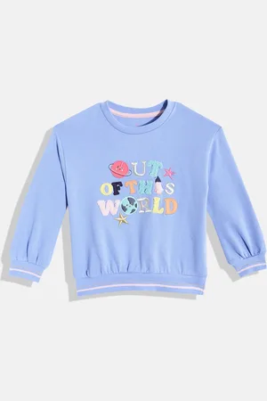Mothercare Girls Blue Solid Cotton Round Neck Sweatshirt