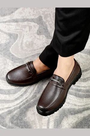 MUTAQINOTI Men Brown Solid Formal Loafers