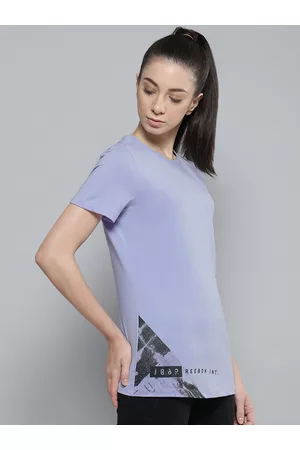 Reebok Women Blue Workout Graphic Brand Logo Placement Print Slim Fit Training T-shirt