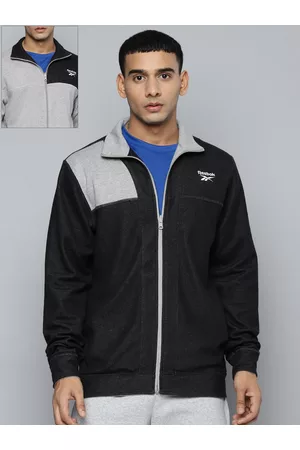 Reebok Men Black Grey Colourblocked Reversible Sporty Jacket