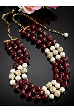DUGRISTYLE Gold-Plated Layered Necklace With Crystal & Pearls