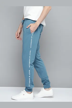 Mast & Harbour Men Blue Solid Joggers with Side Striped Detail