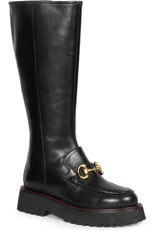 SAINT G. Women Black Solid Long Leather Boots
