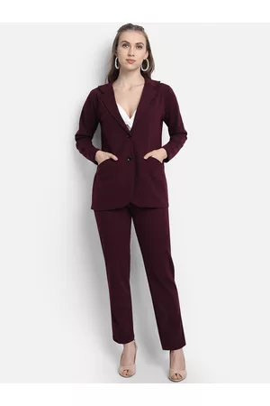 Golden Kite Women Burgundy Solid Single-Breasted 2-Piece Suit Formal Suit
