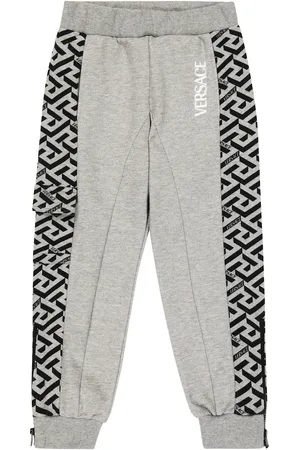 Versace Kids' La Greca Monogram Cotton Chenille Joggers In Red