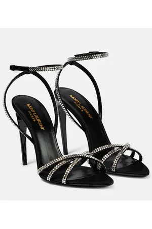 Ava 105 Embellished Satin Sandals in Black - Saint Laurent