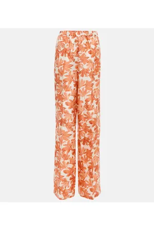 TOTÊME Embroidered Silk-Twill Wide-Leg Pants in Orange