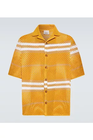 Burberry Men Knitted Shirts - Icon Stripe pointelle-knit bowling shirt
