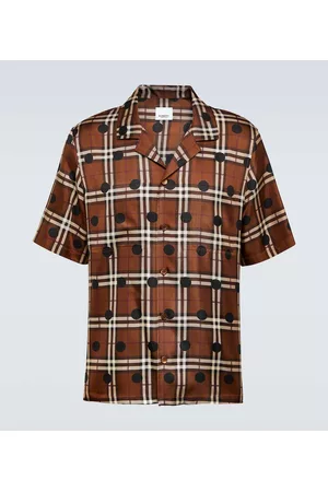 Burberry Men Check Shirts - Polka-dot checked silk twill shirt
